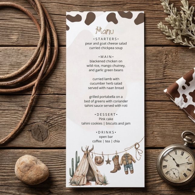 Menu Fête de bébé cow-boy rustique howdy Western aquare (Créateur téléchargé)