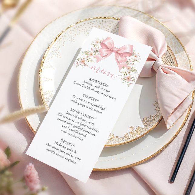 Menu Fête de bébé fille Coquette avec nœud floral rose (Créateur téléchargé)