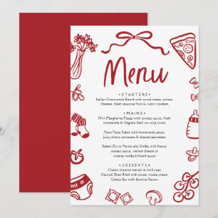Menu Fête de bébé Italien Red Hand Drawn Pizza Pâtes