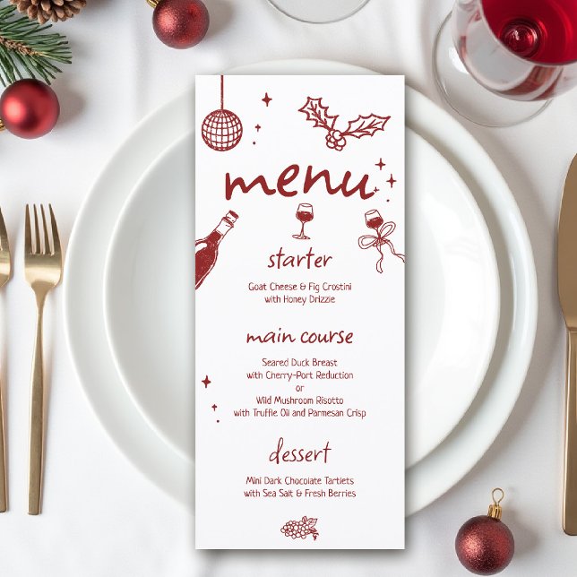 Menu Fête de Dégustation de Vin Vacances de Noël Dessin (wine tasting holiday party drinks hand drawn menu winery charcuterie friendsmas blind christmas )
