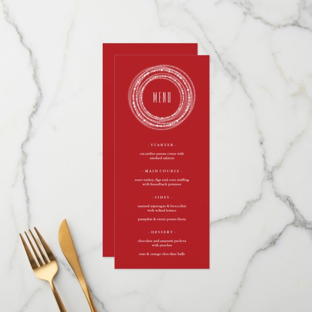 Menu Fête de fin d'année Chic Merry & Bright Lumières s (Devant/Arrière en situation)