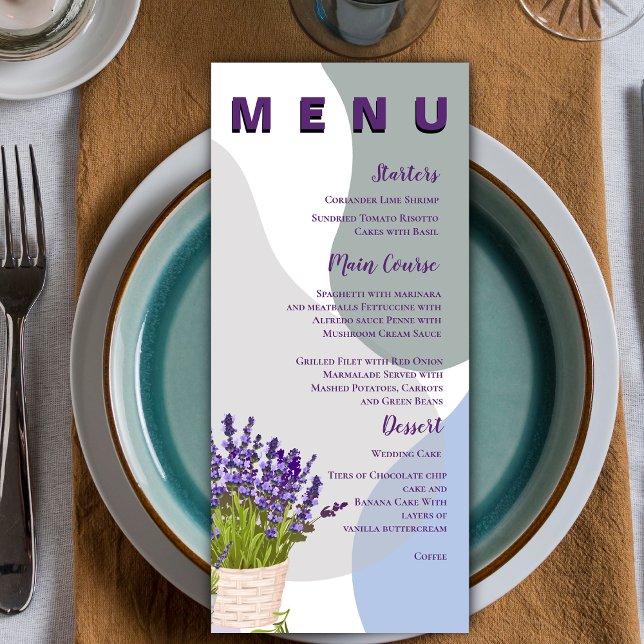 Menu Fête de mariage florale violet de lavande (Lavender Bloom Purple Floral Wedding Day Party Menu)
