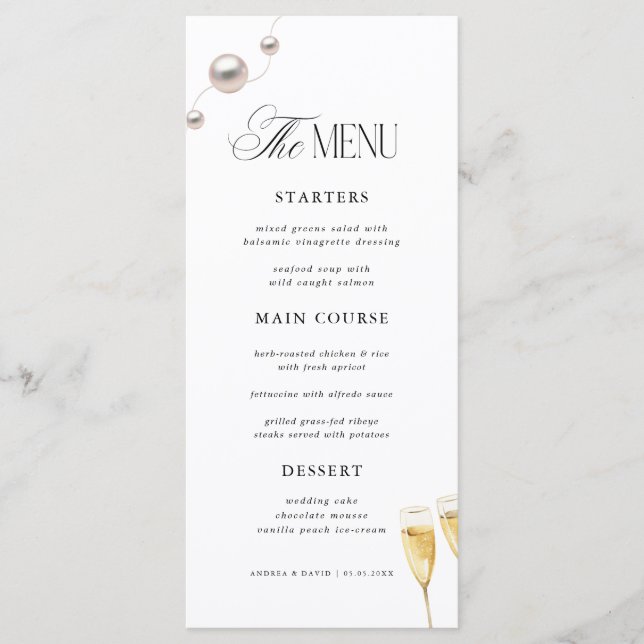 Menu Fête de mariage Perles & Prosecco (Devant)