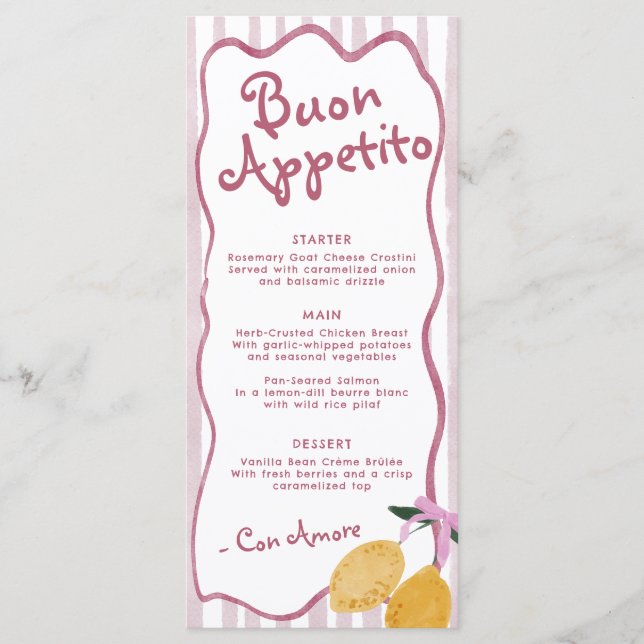 Menu Fête de naissance de Bébé Fille au Citron Rose  (Devant)