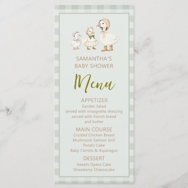 Menu Fête de naissance de Mother Goose et Gosling (Devant)