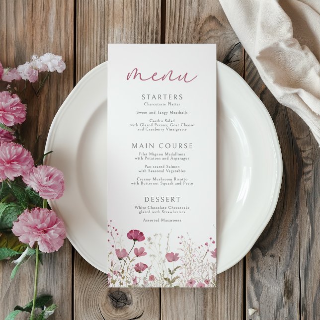 Menu Fête de naissance Fleur de bébé rose en fleurs (Créateur téléchargé)