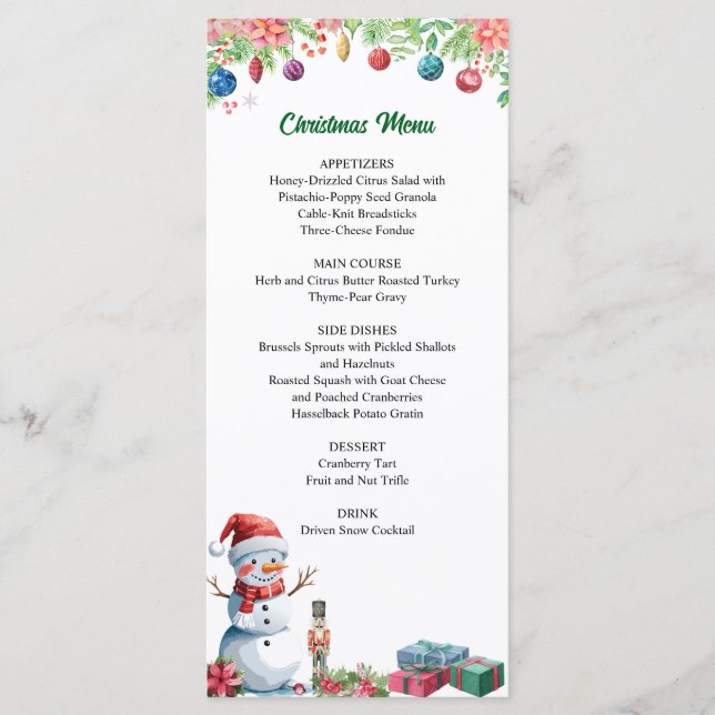 Menu Fête de Noël à l'aquarelle (Devant)