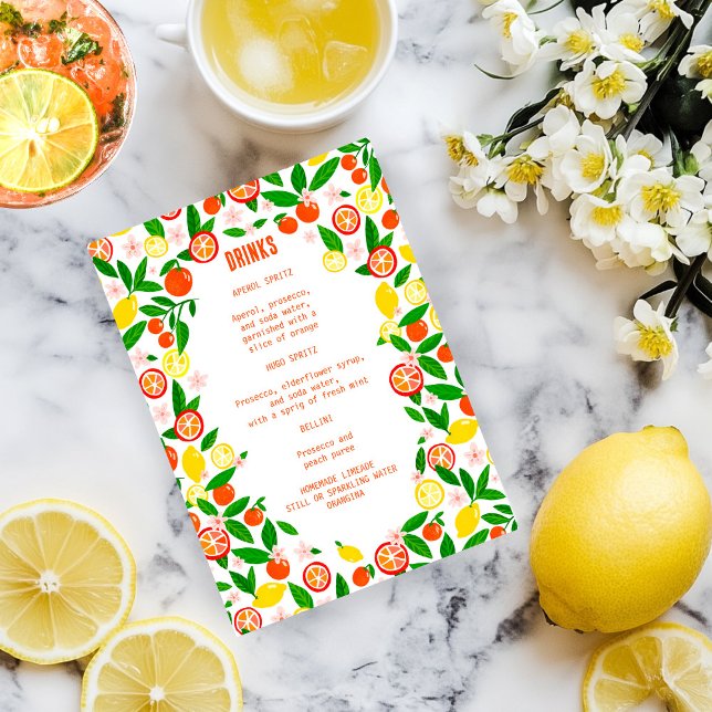 Menu Fête des agrumes BOISSONS SUR MESURE Fruits d'été (Citrus Celebration CUSTOM DRINKS Cocktails Summer Fruit Lemon Orange Menu
)