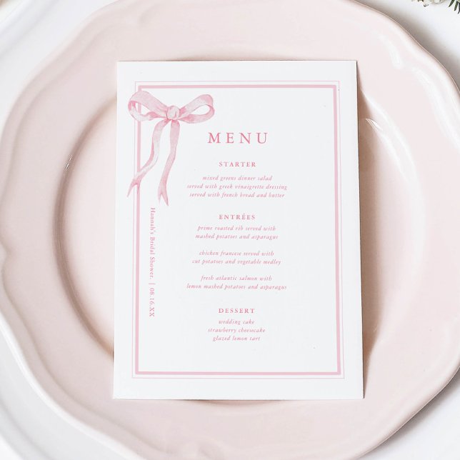 Menu Fête des mariées Coquette Rose Bow (Créateur téléchargé)