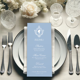 Menu Fête des mariées de régence bleu vintage en poudre