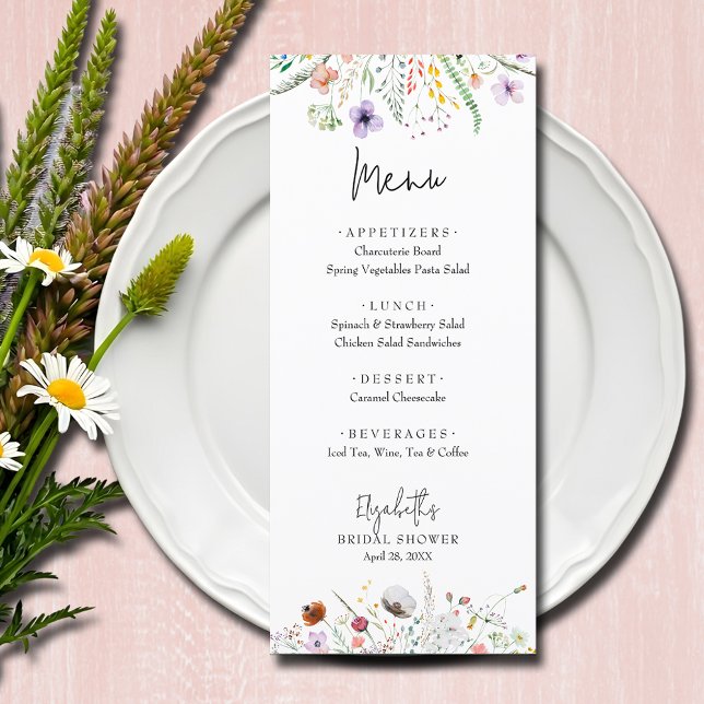 Menu Fête des mariées fleur sauvage (Wildflowers bridal shower menu cards)