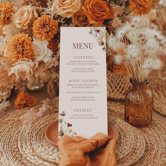 Menu Fête des mariées Fleur sauvage Bohemian Watercolor (Créateur téléchargé)