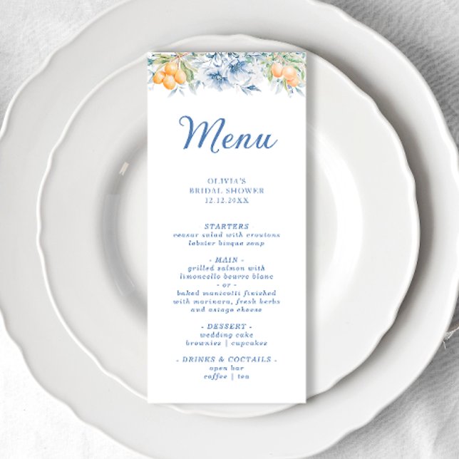 Menu Fête des mariées Florale Bleu Aquarelle (Créateur téléchargé)