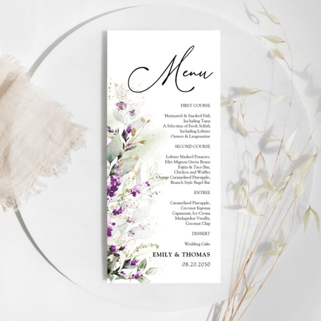 Menu Fête des mariées Lavande de verdure pourpre (Créateur téléchargé)