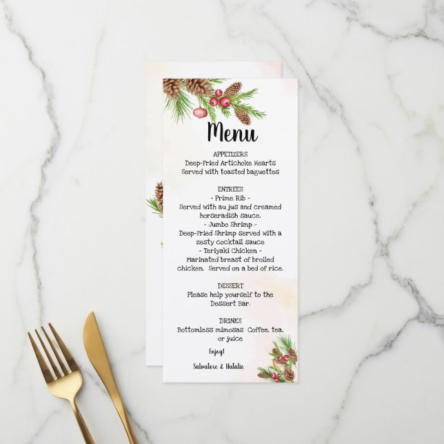 Menu Fête des mariées Mariage de Noël (Devant/Arrière en situation)