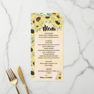 Menu Fête des mariées Mariage Sunflowers