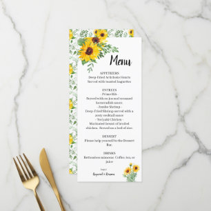 Menu Fête des mariées Mariage Sunflowers Greenery