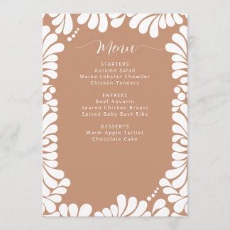Menu Fête des mariées mexicaine Talavera Boho Barro