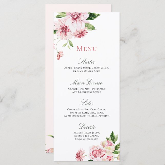 Menu Fête des mariées romantique rose d'été  (Devant / Derrière)