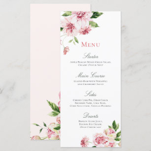 Menu Fête des mariées romantique rose d'été 