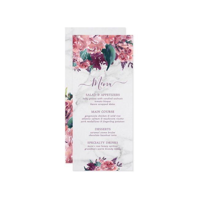 Menu Fête des mères de marbre rose (Devant/Arrière en situation)