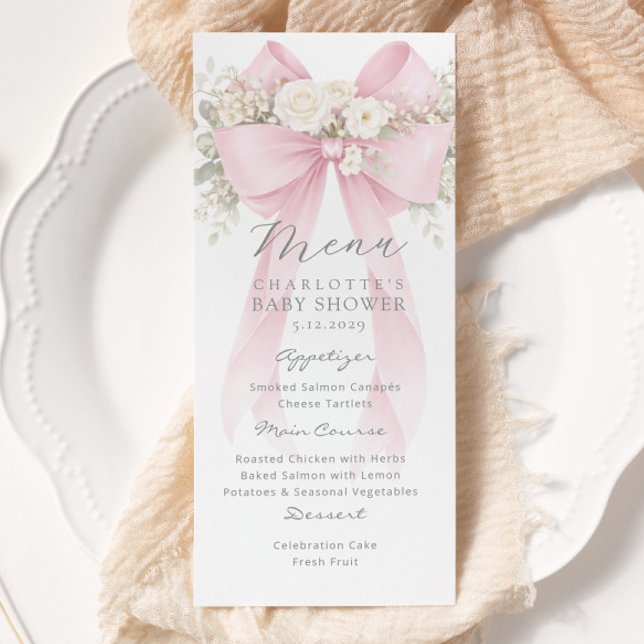 Menu Fête élégante de bébé à ruban rose (Créateur téléchargé)