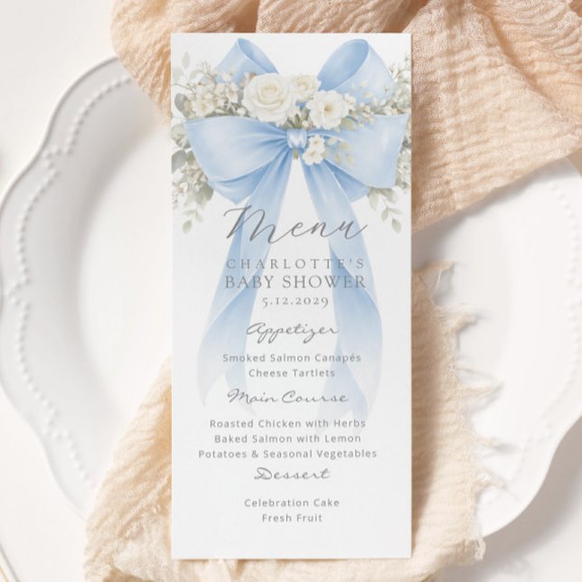 Menu Fête élégante de bébé au ruban bleu Eucalyptus (Créateur téléchargé)
