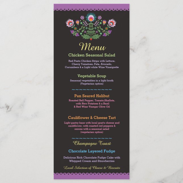 Menu Fête Thématique Mexicaine Mariage Violet Réce (Devant)