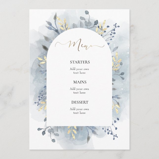 Menu feuillage bleu aquarelle (Devant)