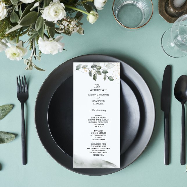 Menu Feuille aquarelle de verdure douce | Poussière d'o (Créateur téléchargé)