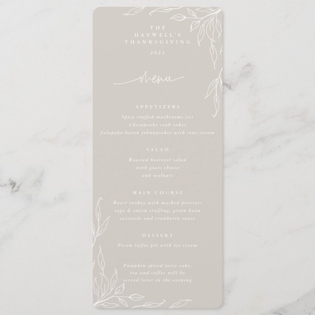 Menu Feuille Beige Motif Thanksgiving Appartement 4 Par (Devant)
