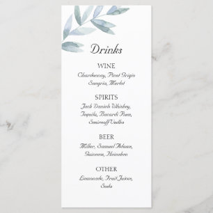 Menu Feuille classique aquarelle. Barre mariage simple