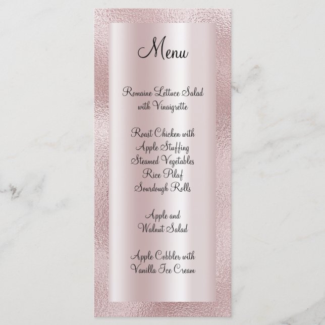 Menu Feuille d'aluminium rose pastel brillant élégant (Devant)