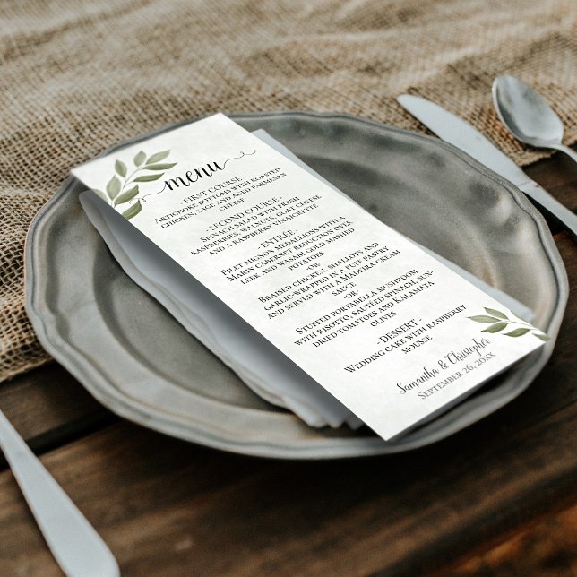 Menu Feuille désireux Rustique Sage Mariage vert (In Situ on Plate)