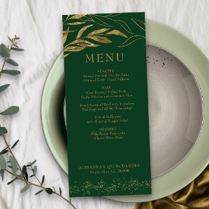 Menu Feuille d'or et confettis Vert Emeraude