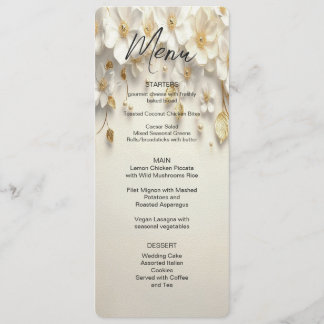 Menu Feuille d'or floral blanc ivoire