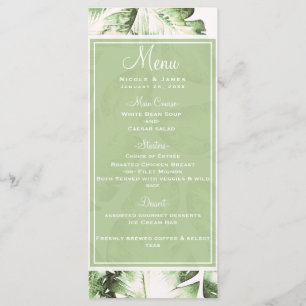 Menu Feuille tropical vert blanc élégant épousant le