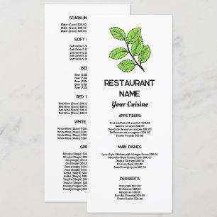 Menu Feuille Verte, Restaurant Mince