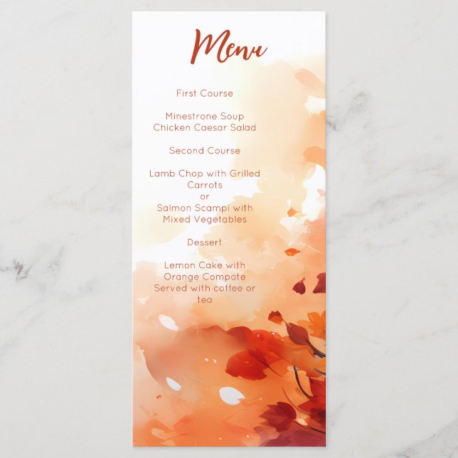 Menu Feuilles aquarelles élégantes d'automne orange brû (Devant)