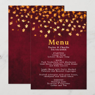 Menu Feuilles d'automne Gold et Mariage rouge