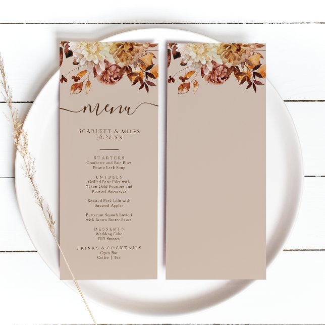 Menu Feuilles d'Automne Taupe (Taupe Watercolor Fall Leaves Wedding Menu by Painted Paperie
)