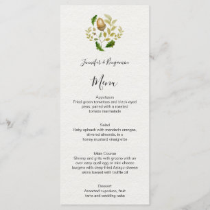 Menu Feuilles de chêne rustique en aquarelle 