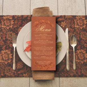 Menu Feuilles en terre cuite Élégant Mariage rustique