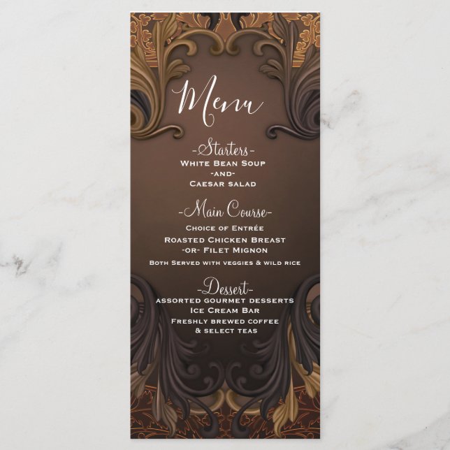 Menu Feuilles Ornementales Or Automne Vintage (Devant)