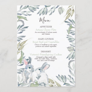 Menu Feuilles Peintes et Lapins de Forêt à l'Aquarelle