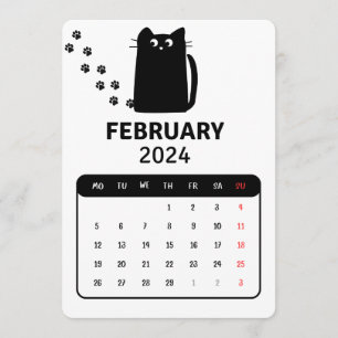 Menu Février 2024 Stand Alone Black Cat Calendrier