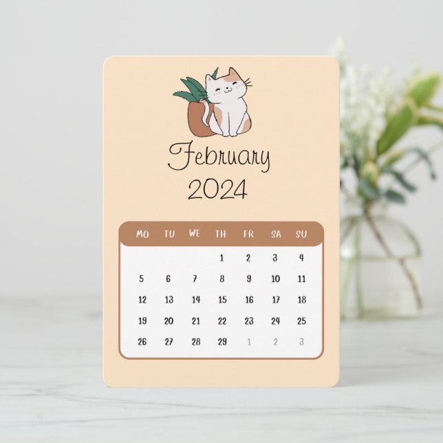 Menu Février 2024 Stand Alone Chat Et Calendrier Plante (Debout devant)
