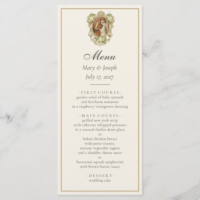 Menu Fiançailles catholiques Marie & Joseph Mariage  (Devant)
