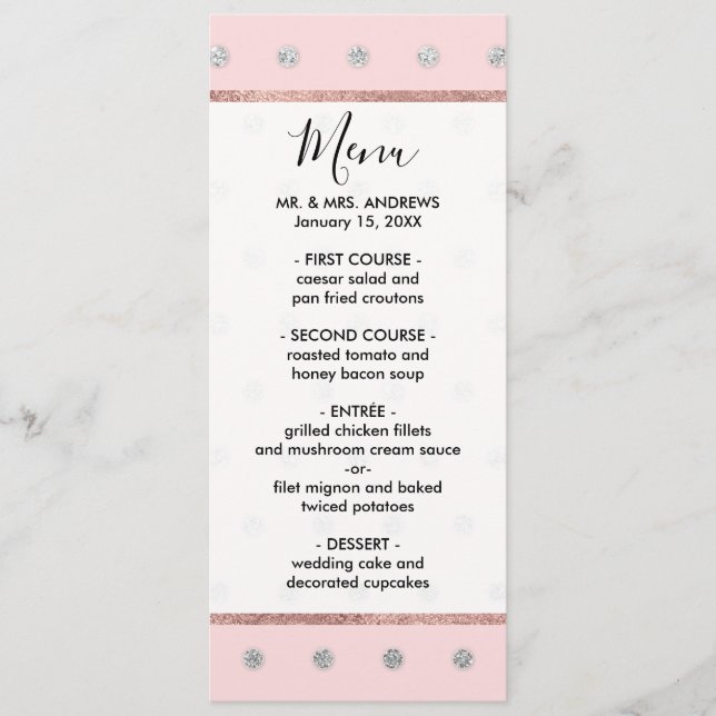 Menu Fille Glamour Parties scintillant rose argent Pois (Devant)