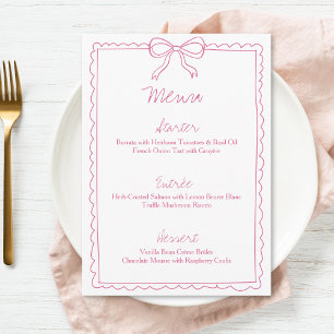 Menu Fille Main Tirée Bow Élégant Amour Fancy Vintage